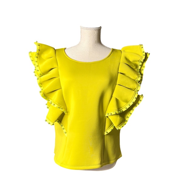 #A067  FT INC Lime Green Ruffle Top with Pearl Trim – Size XL (NWT) - Picture 1 of 7